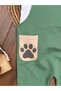 Teddy Bear Paw Printed Safari Hat and Snap Fastener on the Shoulder Badi 3-Piece Baby Boy Salopet Set - 7