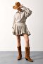 Corseted Mini Skirt with Side Zippers Stone - 2
