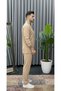 Men's Summer Buttoned Long Sleeve Shirt and Lace-Up Trousers Set Double Pocket Crinkle Fabric - 2