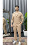 Men's Summer Buttoned Long Sleeve Shirt and Lace-Up Trousers Set Double Pocket Crinkle Fabric