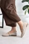 Sawra Women's Flat Shoes with Front Strap and Buckle, Knitted Patterned Beige Leather - 2