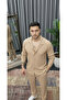 Men's Summer Buttoned Long Sleeve Shirt and Lace-Up Trousers Set Double Pocket Crinkle Fabric - 7