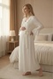Women's Ecru Shawl Collar 2-Piece Maternity Nightgown Set with Dressing Gown - 3