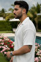 Men's Summer Buttoned Short-Sleeved Shirt and Lace-Up Trousers Set Double Pocket Crinkle Fabric - 4