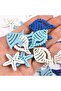 50pcs Mediterranean Wooden Craft Shapes - Starfish Seashells & Fish in Blue & White, Circular Oce... - 8