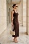 Women's Dress with Front Window, Accessory Detail, Draped Back, and Slit - 6