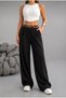 Women's High Waist Casual Pants with Belt Detail and Elastic Waist, Loose Palazzo Fabric Trousers