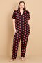 Mrn 2854 Hearted Milan Fabric Short Sleeve Buttoned Plus Size Women's Pajama Set