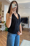 Black Buttoned Linen Vest - 3