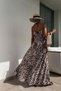New Season Women's Strappy Round Neck Wide Cut Leopard Pattern Long Single Jersey Dress - 3