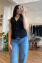 Black Buttoned Linen Vest