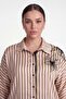 Women's Yellow Summer Striped and Embroidered Detailed Belted Waist Top and Bottom Set - 3