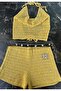 Yellow Beaded Detailed Crochet Shorts Set - 3