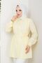Women's Pleated Detailed Long Sleeve Buttoned Belted Casual Stylish Hijab Tunic Shirt
