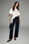 Prette women's soft-touch wide-leg woven navy trousers