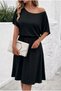 New Season Women's Short Sleeve Off-The-Shoulder Flared Midi Viscose Dress - 3