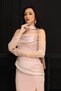 Midi Pencil Dress with Degaje Collar Shawl and Glove Detail - Pudra - 2