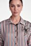 Women's Blue Summer Striped and Embroidered Detailed Belted Top and Bottom Set - 3