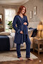 Women's Navy Blue Ribbed Cotton Maternity Pajama Set 3-Piece Pajama Set - 2