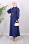 Belt Detailed Skirt Suit Indigo 19287 - 3
