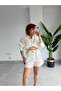 Premium Design Eyelet Detailed Chain Polka Dot Jean Shorts - 3