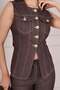 Contrast Stitching Detailed Vest and Pants Brown Two-Piece Set - 3