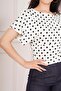 Polka Dot Patterned Draped Short Sleeve Ecru Blouse - 3