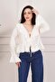 Lace Detailed Tied Flounce Ecru Blouse