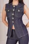 Contrast Stitching Detailed Vest Pants Jeans Two-Piece Set - 4