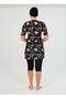 Patterned Short Sleeve Tights Plus Size Hijab Swimsuit - 3