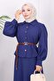 Belt Detailed Skirt Suit Indigo 19287 - 2