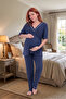 Women's Navy Blue Ribbed Cotton Maternity Pajama Set 3-Piece Pajama Set - 4