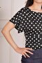 Polka Dot Patterned Draped Short Sleeve Black Blouse - 4