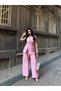 Women's Belt Detailed Vest and Trousers Set Double Breasted Collar Buttoned Stylish Two-Piece Set
