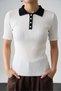 Women's Slimfit Ultra Stretchy Ribbed Polo Collar T-Shirt with Ruffle Detail - 6