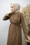 Brooch Detailed Belted Dress Tsd260198 Brown - 3