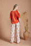 Blouse with Shoulder Lace Detailing in Knitted Viscose Lycra / Pants with Elastic Waist in Patterned Woven Viscose Without Lycra - 5