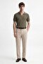 Khaki Textured Polo Collar Men's T-Shirt - 2