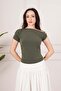 Stylish Khaki Blouse with Shoulder Buckle Detail - 3