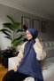 B Pattern Cotton Silk Shawl-Navy Blue - 2