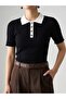 Women's Slimfit Ultra Stretchy Ribbed Polo Collar T-Shirt with Ruffle Detail - 7
