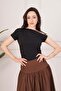Stylish Black Blouse with Shoulder Buckle Detail