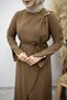 Brooch Detailed Belted Dress Tsd260198 Brown - 5