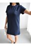 Crep Women's Crew Neck Short Sleeve Mini Dress – Embroidered Diver Fabric Basic Dress in Navy Blue - 3