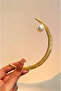 Moon-Shaped Gold Color Pearl Detailed Bun Accessory - 3