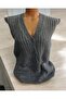 Thick Knitted Short Sleeve Knitwear Mother's Vest with Pockets