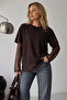 Lace Detail Brown Modal Fabric Women's T-Shirt