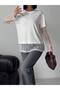 Lace Detail White Modal Fabric Women's T-Shirt - 4