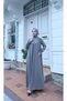 Stone Embellished Front and Sleeve Hem Shawl Hijab Dress Stone Hnt71021 - 2