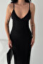 Women's Black Lace Strap V-Neck Maxi Dress - 4